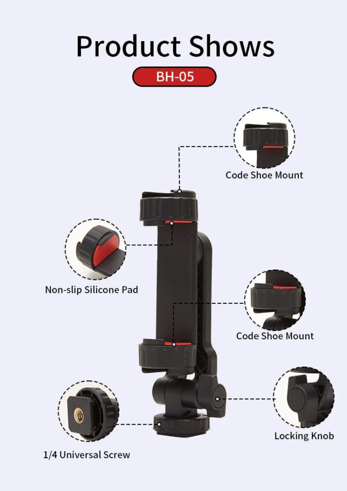 Jamary BH-05 Mobile Holder | Double Cold Shoe Mount for Smartphone & DSLR - Image 4