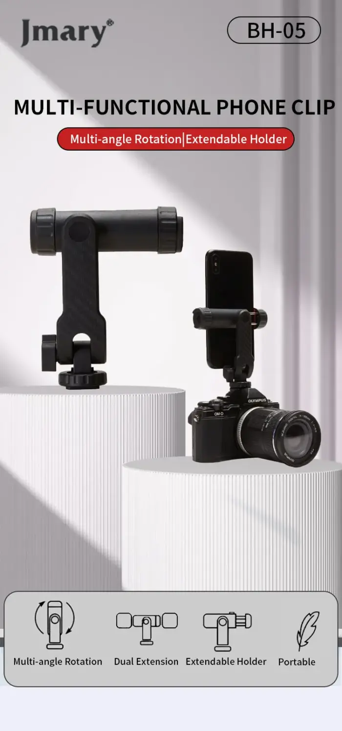 Jamary BH-05 Mobile Holder | Double Cold Shoe Mount for Smartphone & DSLR - Image 5
