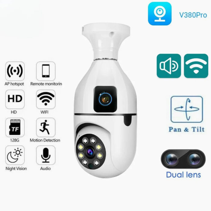 Dual Lens 4Mp WiFi bulb Camera Smart Home Security Protection - Image 2
