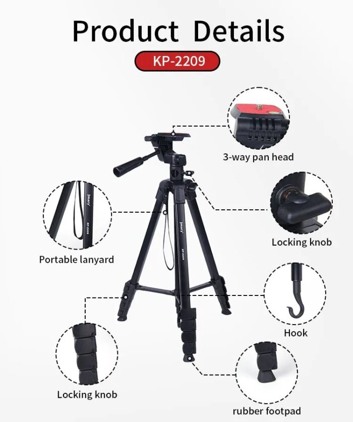 JMARY KP 2209 Horizontal Extension Rod Cell Phone Camera Folding Tripod Stand - Image 2