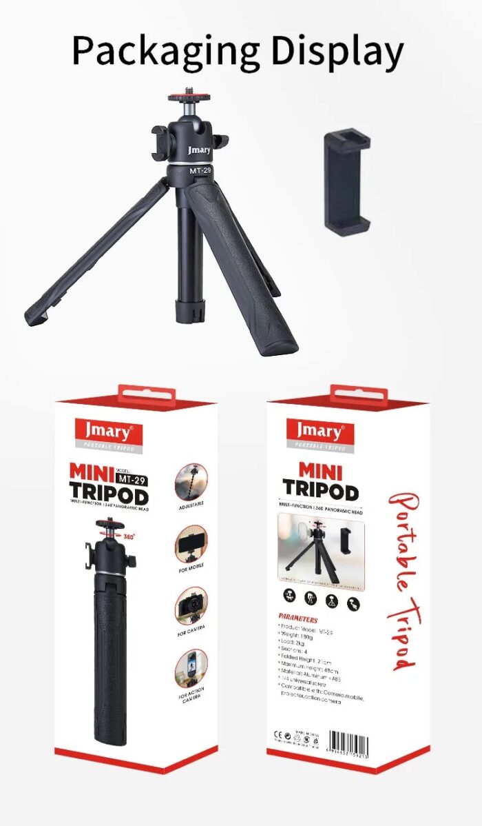 Jmary MT-29 Portable Mini Tripod Lightweight Travel Tripod for Mobile & Camera - Image 2