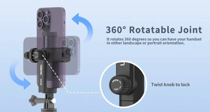 Ulanzi MA28 Phone Stand Clamp Gopro Tripod Mount 360 Rotation Phone Clip - Image 2